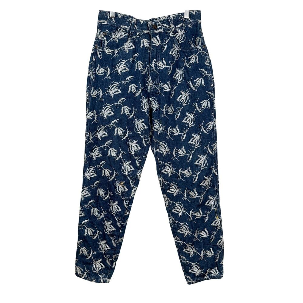 Vintage 90s Bonjour Floral Embroidered Jeans Cotton High Rise Denim Size 11